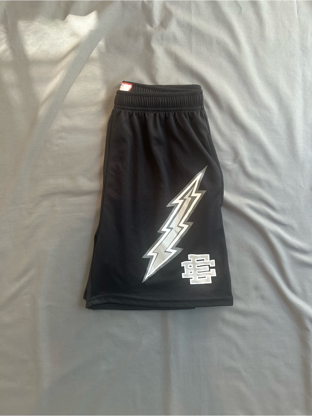 Eric Emanuel Black Shorts with White & Silver Lightning